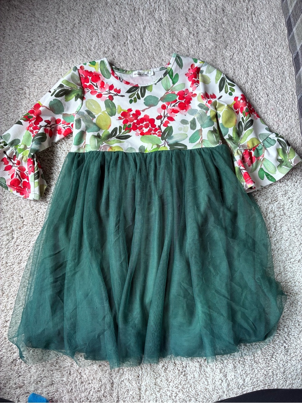🎆🎇3for$9 Girls Orchid Lane Floral Top with Dark Green Tulle bottom Dress
